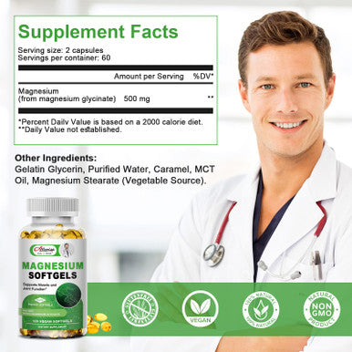 Alliwise Magnesium Glycinate 500Mg Supplemnt, High Absorption Dietary Supplement For Muscle, Heart, Nerve And Bone Support, Gluten Free, Non Gmo, 120 Capsules, 60 Day Supply