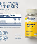 Solaray Vitamin D3 + K2 | for Immune Support, Calcium Absorption, and Support for Healthy Cardiovascular System & Arteries | Non-GMO & No Soy (120 CT)
