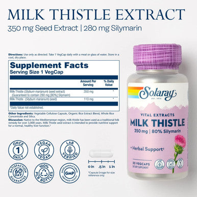 Solaray Milk Thistle Seed Extract 350 Mg d To Contain 80% Silymarin, Traditional Liver Support, Vegan & Lab Verified For Quality, 60 Day Money-Back , 30 Servings, 30 Vegcaps