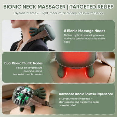 Creacare Bionic Neck Massager With Adjustable Heat Portable Deep Tissue 4D Kneading Electric Shoulder Massager Compact Design With Soft Silicone Massage Heads For Relaxation And Comfort