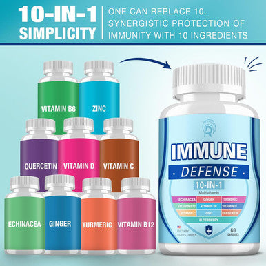 (2 Pack Immune Support Supplement, 10-In-1 Immune Defence With Vitamin C B6 B12 Vit D, Zinc, Echinacea Quercetin Turmeric Black Elderberry Extract Immune Boosters For Adult