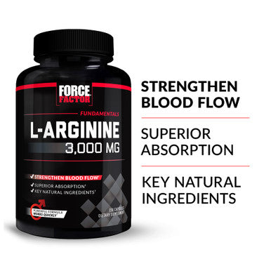Force Factor L-Arginine Nitric Oxide Supplement with BioPerine to Help Build Muscle and Support Stronger Flow, Circulation, Nutrient Delivery, and , L-Arginine 3000mg, 3g, 150 Capsules