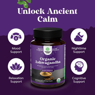 Natures Craft High Strength Organic Ashwagandha Supplements - Calm Mood Support Ashwagandha with Black Pepper for Enhanced Absorption - Vegan and Non-GMO (120 Tablets)
