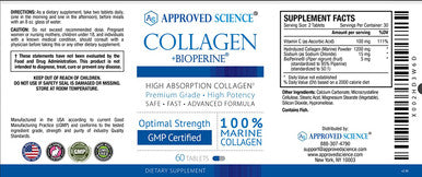 Approved Science Collagen Pills Absorbable Marine Collagen Types I and III 60 Tablets Healthy Hair Skin and Joints Vitamin C Sodium and Bioperine for Fast Results NonGMO Made in USA