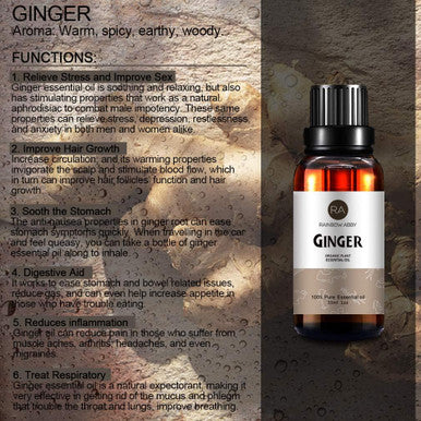 Ginger Essential Oil 30ml (1oz) - 100% Pure Therapeutic Grade for Aromatherapy Diffuser, Massage, Skin Care