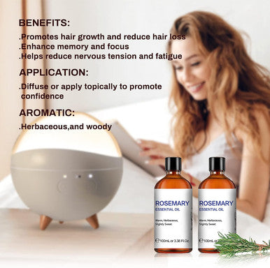 Rosemary Oil for Hair Growth,Pure Natural Rosemary Essential Oil for Diffuser Skin Care and Nails-3.38 Fl Oz