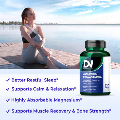 Divinity Nutra Magnesium Ashwagandha Supplement Calming Magnesium Glycinate & Malate Vitamin B6 for Muscles Bone Health Support Muscle Recovery Calm & Relaxation 468mg 120 ct (2 Month Supply)