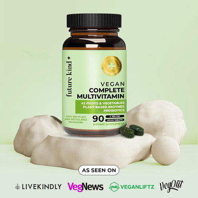 Future Kind Vegan Multivitamins Complete (90Tabs In Recycled Bottle) 42 In 1 Vegan Multivitamins For Women and Men Multivitamin W Enzymes and Probiotics For Digestion Vegan Vitamins W B12 and Zinc