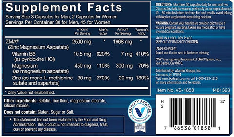 BODYTECH ZMAPremium Zinc Magnesium and Vitamin B6 Supplement to Support Enhanced Muscle Recovery Improved Sleep Quality and Optimal Immune Health Boosts Muscle Strength (180 Capsules)
