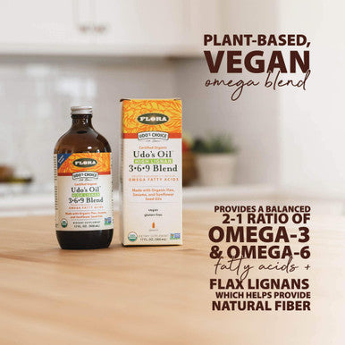 Flora Udos Choice HighLignan 369 Omega Oil Blend Udos Oil Balanced 211 Ratio of Omega Fatty Acids Made with Organic Flax Sesame Sunflower Seed Oils 17oz. Glass Bottle