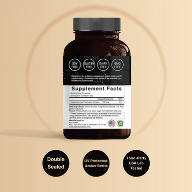 Maximum Strength Potassium Citrate Capsules 200mg 200 Counts Essential Electrolyte Supplement Support Vascular Health and Muscle Function