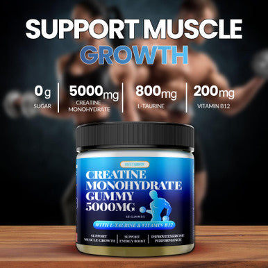BSSTABBON Creatine Monohydrate Gummies 5000Mg With L-Taurine And Vitamine B12 Per Serving 60 Count