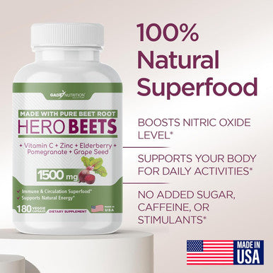 GADE NUTRITION BOOST YOUR HEALTH Beet Root Capsules 1500Mg Organic Beet Root Powder + Vitamin C Zinc, Elderberry Pomegranate Grape Seed Extract Nitric Oxide Supplement Supports For Healthy Circulation 3 Months Supply