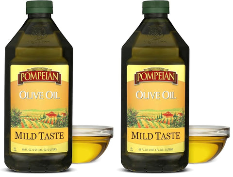 Pompeian Mild Taste Olive Oil - 68 fl oz (2 L) | Olive Oil for High Heat Cooking - Mild Flavor for Baking and Sauteing - High Smoke Point - Value Size