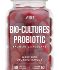 Bio Complex Probiotic Cultures Gummies - 5B CFU Bacillus Coagulants Per Serving - Non-GMO, Gluten , Halal, Cherry Flavour - 60 Vegan Gummies. 1 Pack
