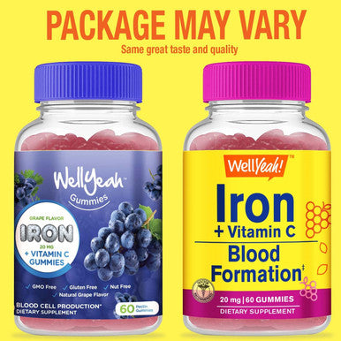 Iron Gummies With Vitamin C -Anemia And Cellular Energy Support, Promotes Red Blood Cell Formation - Energy & Immune System Support -Natural Grape Flavor-60 Gummies