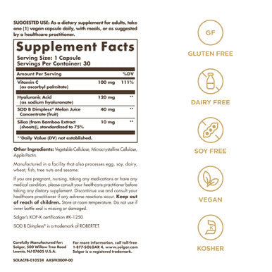 Solgar Cellulite Fighter Age-Defying Nutrition For Women Promote Beautiful Skin With French Melon Concentrate + Hyaluronic Acid And Vitamin C Once Daily Vegan Dairy Soy Gluten Free 30 Servings