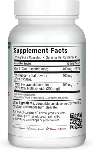 Maxi Health Vitamin C Bio with C Red Raspberry Lemon Bioflavonoids Vain and Capillary Support 90 Capsules Kosher for Passover