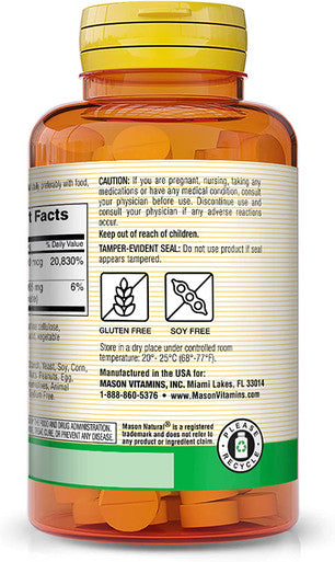 Mason Natural Vitamin B12 500 mcg with Calcium - Healthy Conversion of Food into Energy, Supports Nerve Function and Health, 100 Tablets