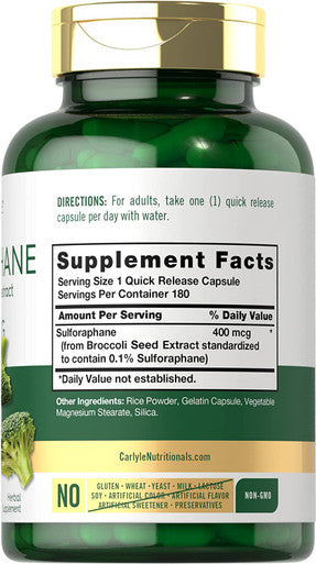 Carlyle Sulforaphane from Broccoli Seed Extract 180 Capsules Traditional Herbal Supplement Non-GMO and Gluten Free Formula