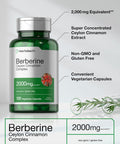 Berberine Plus Ceylon Cinnamon 2000mg 120 Veggie Capsules Vegetarian Non GMO and Gluten Free Supplement Berberine Complex by Horbaach