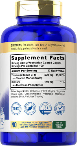 Carlyle Vitamin B1 500Mg (Thiamine) | 200 Vegetarian Caplets | Non-Gmo And Gluten Free Supplement