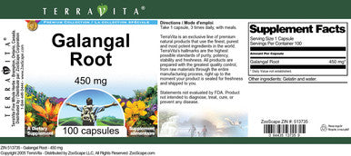 Terravita Galangal Root - 450 Mg (100 Capsules, Zin: 513735)