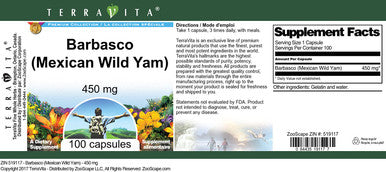 Terravita Barbasco (Mexican Wild Yam) - 450 Mg (100 Capsules, Zin: 519117)