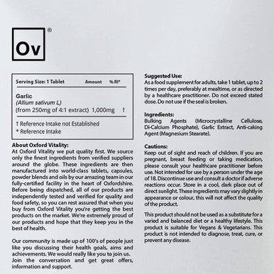 Garlic Tablets | 1000mg Supplements for Blood Sugar Balance & Metabolism | Oxford Vitality
