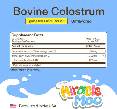 Miracle Moo Colostrum Supplement 30sv Unflavored + Chocolate Flavored