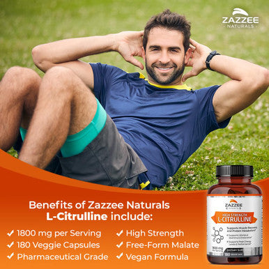 Zazzee High Strength L-Citrulline Malate, 1800 Mg Per Serving, 180 Vegan Capsules, 60 Day Supply, High Absorption With Superior