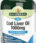 Natures Aid Cod Liver Oil 1000 mg, 180 Softgel Capsules (High Strength 254 mg Omega-3 with Vitamins A and D for Normal Function of the Immune System Made in the UK)