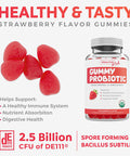 USDA Organic Probiotics for Kids NonGMO Strawberry Flavor Kids Probiotic Gummies for Digestion Immune Support 2.5 Billion CFU of DE111 Spore Forming Strain for Maximum Survivability 30 Gummys