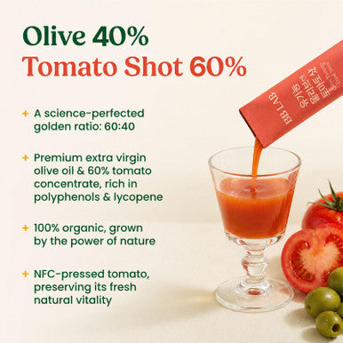 BB LAB Organic Olive Tomato Shot 100% Spanish Organic Extra Virgin Olive Oil & Tomato Blend Travel Easy on-the-go Liquid Stick 20g x 10 Sticks