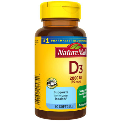 Nature Made Vitamin D3 90 Softgels Vitamin D 2000 Iu (50 Mcg) Helps Support Immune Health Strong Bones And Teeth & Muscle Function 250% Of The Daily Value For Vitamin D In One Daily Softgel