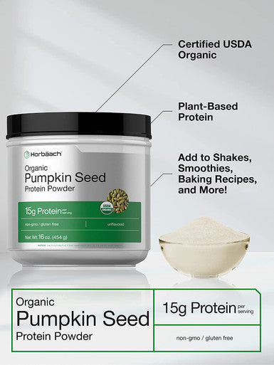 Pumpkin Seed Protein Powder Organic | 16 oz | Vegetarian, Gluten Free, and Non-GMO Formula | Keto and Paleo Supplement | 15g of Protein Per Serving | by Horbaach