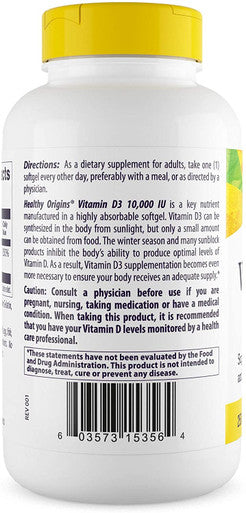 Healthy Origins Vitamin D3 10,000 IU (Non-GMO), 360 Softgels