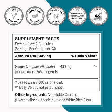 Supersmart Super Gingerols 400 mg Per Day Ginger Root Extract Standardised to 20 Gingerols Digestive Support Anti Inflammatory Supplement NonGMO Gluten Free 60 Vegetarian Capsules