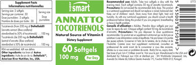 Supersmart Annatto Tocotrienols 100 mg Per Day Antioxidant Supplement Regulate Fat in The Blood Natural Active Form of Vitamin E NonGMO Gluten Free 60 softgels