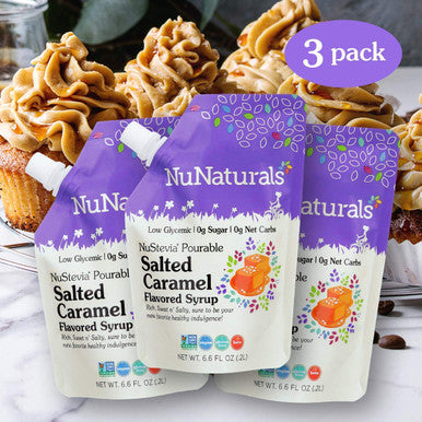 Nunaturals Bundle & Save. All Natural Chocolate Syrup 3 Pack 6.6 Ounce + Salted Caramel Syrup 3 Pack 6.6 Ounce together in one convenient Bundle