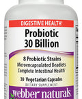 Webber Naturals High Potency 30 Billion CFU Probiotics for Men Women and Adults Shelf Stable no Refrigeration Required 8 Probiotic Strains 30 Vegetarian Capsules for Digestive Health