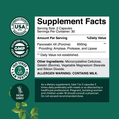 Natures Craft Pancreatin Digestive Enzymes for Digestive Health - Pancreatic Enzymes for Humans with Fat Carb and Protein Digestive Enzymes for Women and Men - Protease Amylase & Lipase Enzymes for Digestion - 60ct