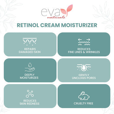 Eva Naturals AntiAging Retinol Cream For Face AntiWrinkle Retinol Moisturizer Day Night Face Cream With Hyaluronic Acid Vitamin E For Women and Men Reduce Fine Lines Dark Spots 2 oz