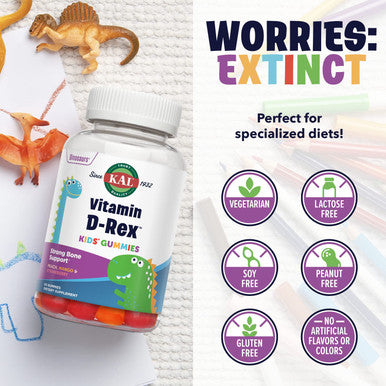 KAL Vitamin D-Rex Kids Gummies | Healthy Immune, Heart, Bone & Oral Support | Vegetarian, Gluten | 60 Ct
