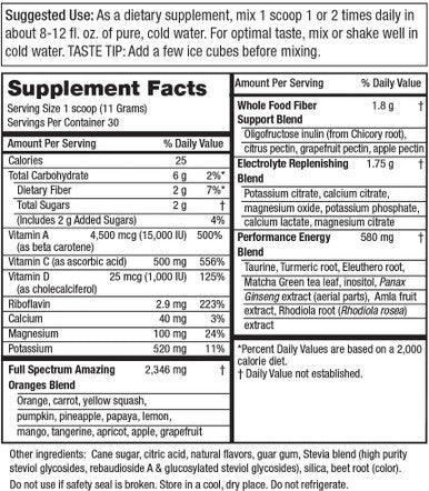 Amazing Oranges Powder by Purity Products Power Packed with Vitamin C Vitamin D Calcium Magnesium Potassium Fiber Electrolytes and Bio Flavonoids 30 Day Supply