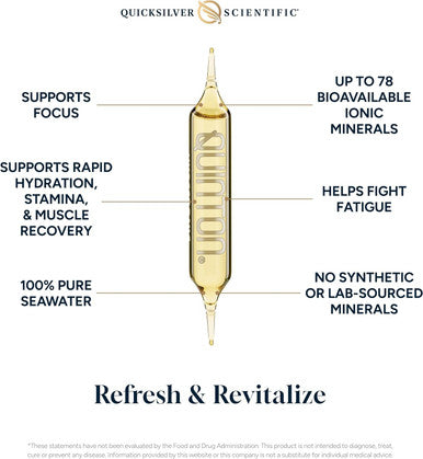 Quicksilver Scientific Original Quinton Hypertonic Solution Sea Water Hydration Liquid Minerals With Electrolytes For Muscle Recovery Stamina+Mineral Replenishment (30 Single Serving Glass Vials)