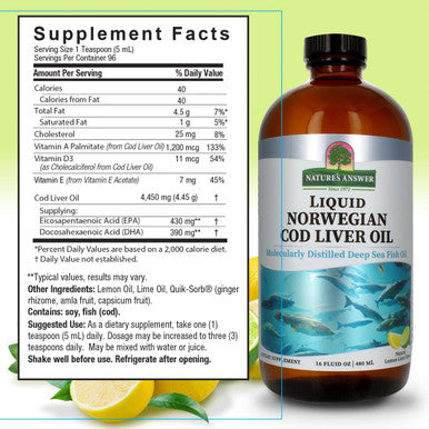 Nature'S Answer Cod Liver Oil Liquid Supplement 16-Fluid Ounces | Promotes a Healthy Heart & Brain | Cognitive and Cardiovascular Support | Great Tasting (Pack of 1)