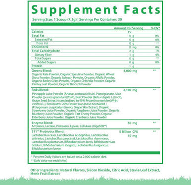 GoBiotix Super Greens Powder N Super Reds Powder NonGMO Vegan Red and Green Superfood Probiotics Enzymes Organic Whole Foods Fruit and Veggie Supplement Pomegranate Raspberry 30 Servings