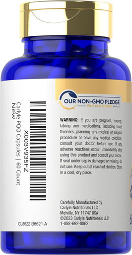 Carlyle PQQ Supplement 20 mg | 60 Capsules | Non-GMO and Gluten