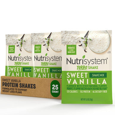 Nutrisystem Sweet Vanilla Turbo Protein and Probiotic Shake Mix, Meal Replacement Shake,15g of Protein, 21 Vitamins and Minerals, 25 Servings